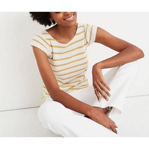 Madewell Marin Sweater Tee Smallwood Stripe Small Terry Cloth Flutter Cap Sleeve - Picture 1 of 12